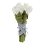 Zachte knuffelbloemen boeket met witte tulpen en grijze strik Take Me Home Pluche Bosje met 3 Rozen Wit