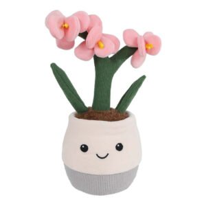Pluche roze bloem in vrolijke bloempot knuffel