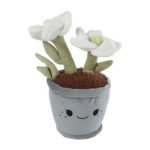 Pluche witte bloemen in grijze bloempot met vrolijk gezicht Take Me Home Plant Pluche L Kerstroos