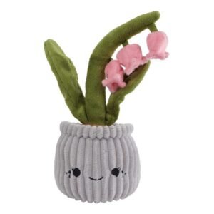 Schattige roze bloempot knuffel met lelietjes-van-dalen bloemen