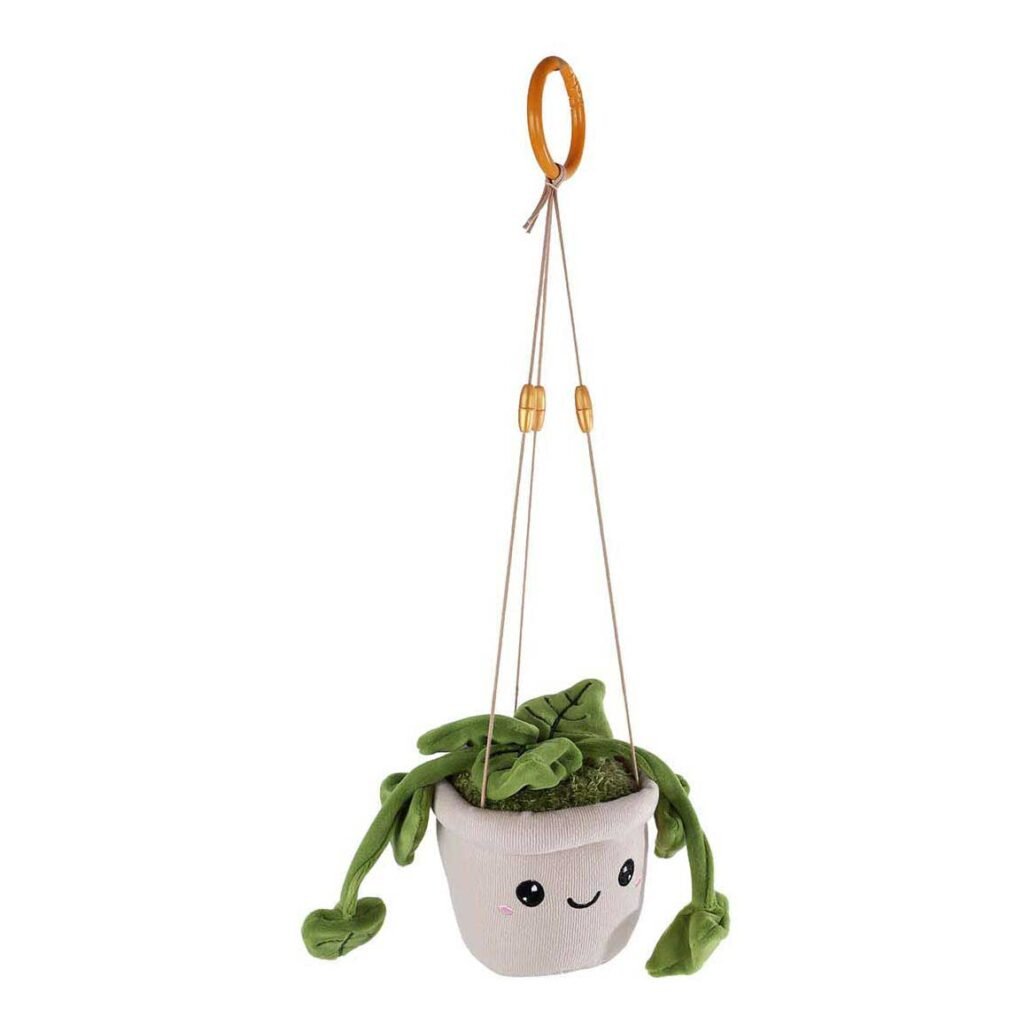 Schattige hangende knuffelplant in bloempot met gezichtje Take Me Home Hangplant Pluche Groene Bladeren