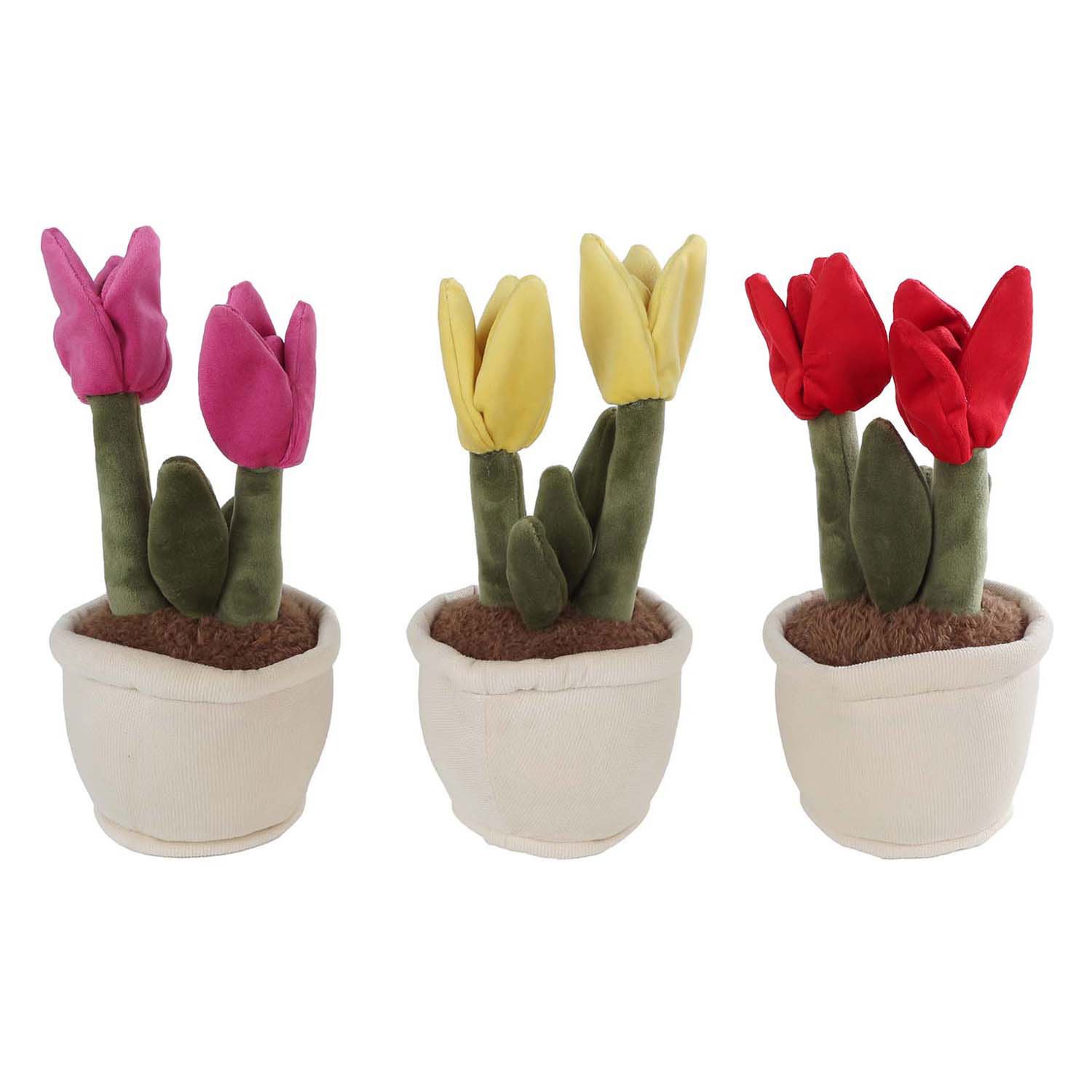 take-me-home-stoffen-tulpen-set-roze-geel-rood-potjes Set van zachte stoffen tulpen in potjes in roze, geel en rood Take Me Home Knuffel Plant Pluche - Tulp