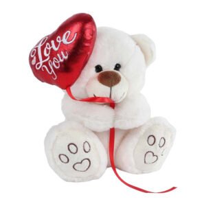 Witte knuffelbeer met rode Love You hartballon als romantisch cadeau