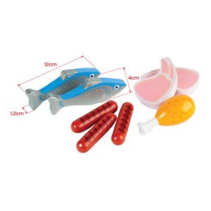 Houten speelgoed eten assortiment in bewaarkrat