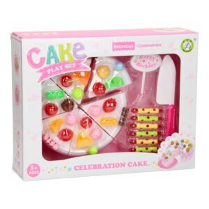 Roze verjaardagstaart speelset voor kinderen met accessoires in verpakking