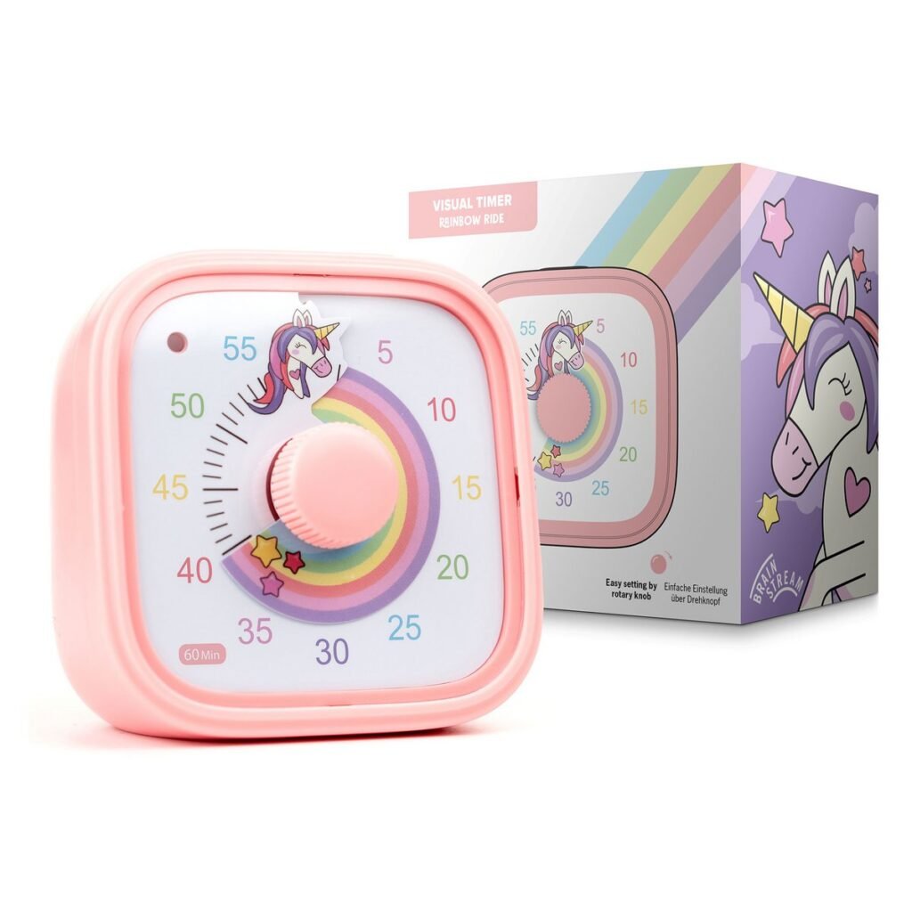Roze Visuele Timer - Unicorn met eenhoorn thema en bijpassende verpakking