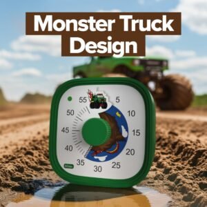 Groene visuele timer met stoer monster truck ontwerp