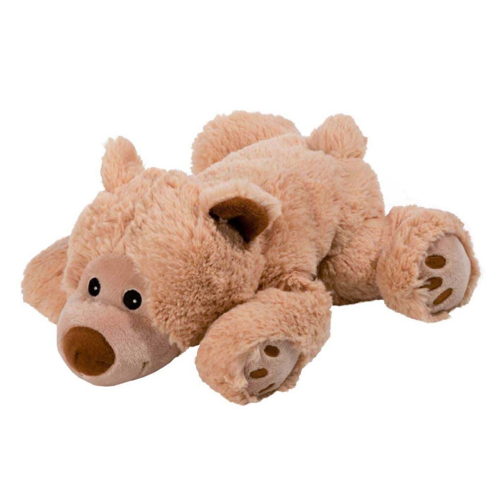 Knuffelbeer liggend van zacht beige pluche Warmies Teddybeer Warmteknuffel