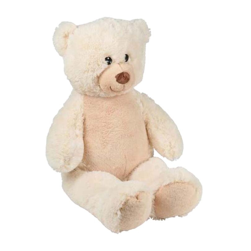Zachte crèmekleurige teddybeer knuffel zittend op witte achtergrond Witte Knuffelbeer Pluche