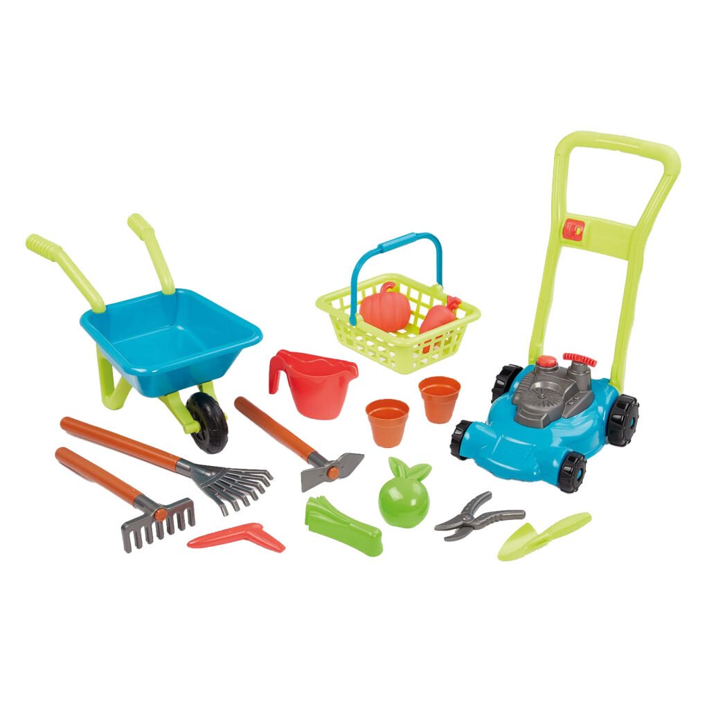 Ecoiffier 3in1 tuinset speelgoed met kruiwagen, grasmaaier en tuingereedschap