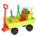 Kinder tuingereedschap set in een groene speelgoedkar met schep, hark en gieter Kinder tuingereedschap set in een groene speelgoedkar Bolderkar met Tuingereedschap