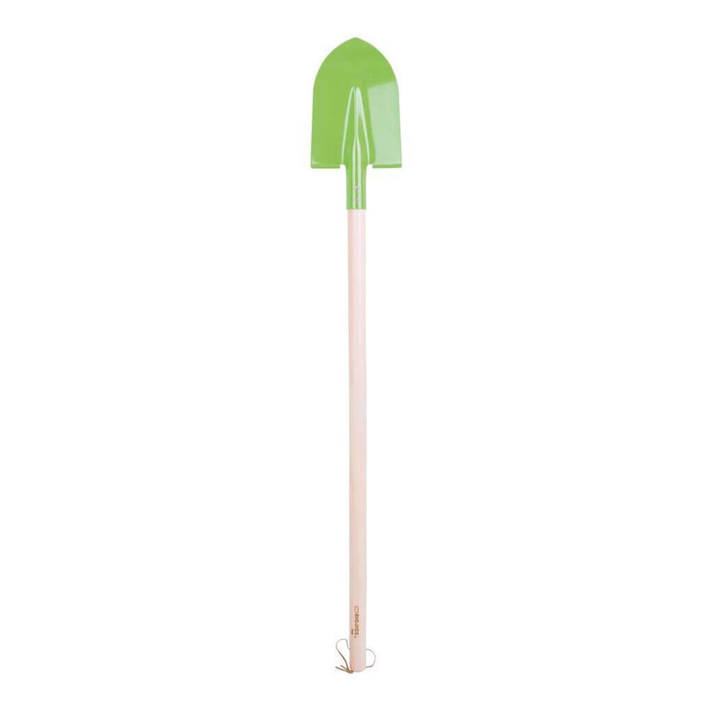 groene tuinschep met houten steel op witte achtergrond Bigjigs Schep met Lange Steel