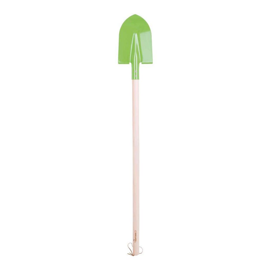 bigjigs-groene-tuinschep-houten-steel-witte-achtergrond groene tuinschep met houten steel op witte achtergrond Bigjigs Schep met Lange Steel