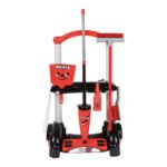 Casdon Henry cleaning trolley speelgoed zijaanzicht van schoonmaakkar met opbergframe en accessoires Casdon Schoonmaak Trolley Henry