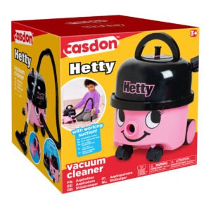 Casdon Hetty speelgoedstofzuiger in verpakking met productdoos