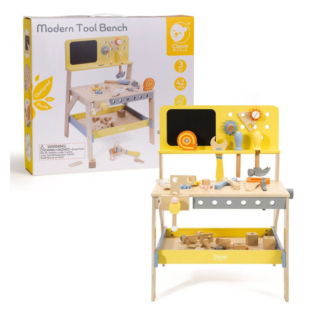 Classic World houten kinderwerkbank met verpakking Classic World Houten Werkbank Modern