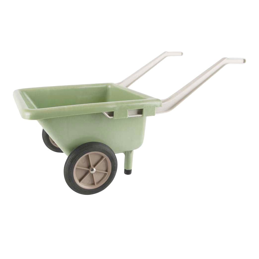 dantoy-groene-speelgoedkruiwagen-achteraanzicht-twee-wielen. Groene speelgoedkruiwagen met twee wielen schuin achteraanzicht Dantoy Kruiwagen