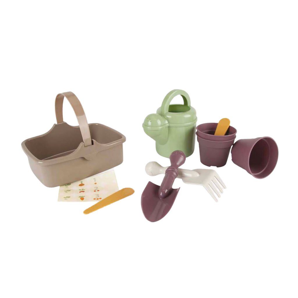 Kinder tuinset met mandje, gieter, schep en plantenpotjes Dantoy Tuinierset