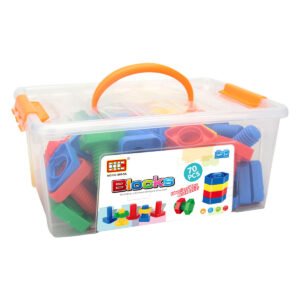 Doorzichtige opbergbox gevuld met kleurrijke plastic schroef- en bout bouwspeelgoed voor kinderen, 70-delige set Bouwschroeven in Opbergbox