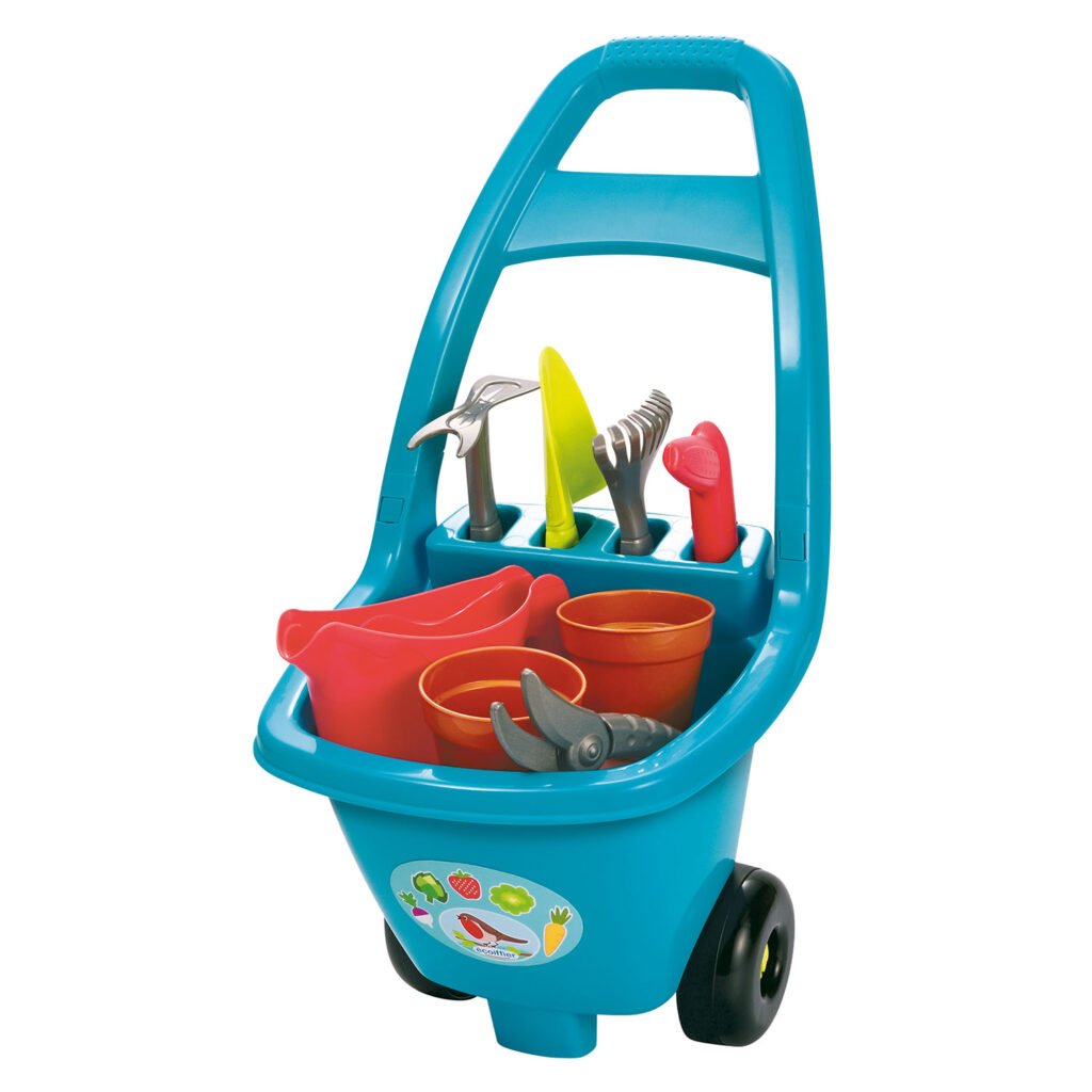 Kindertuinset met blauwe tuinwagen, schepjes en tuingereedschap Ecoiffier Trolley met Tuingereedschap