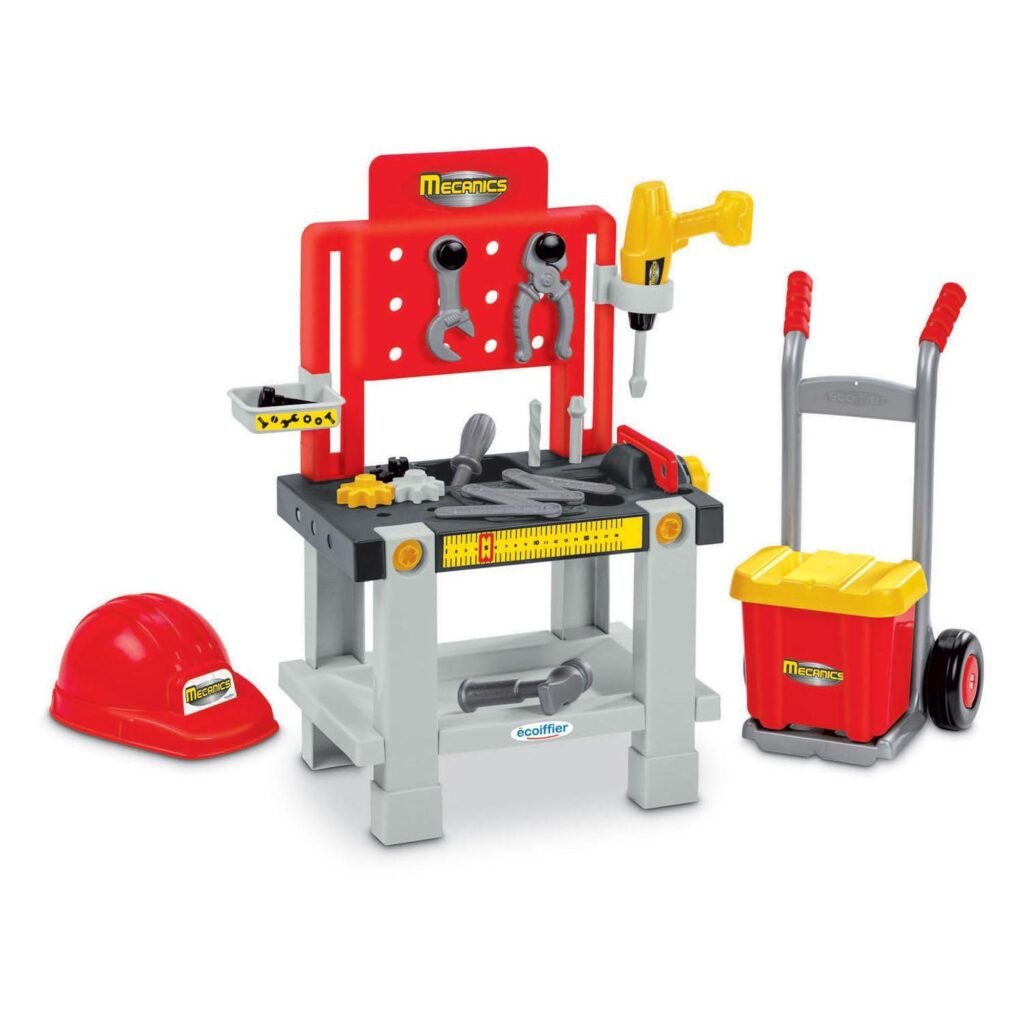 Écoiffier Mecanic speelgoed werkbank met gereedschap, helm en trolley Ecoiffier Mecanics Werkbank