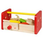 Houten speelgoed gereedschapskist met hamer en moersleutels Goki Houten Werkbankje en Gereedschapskist 2in1