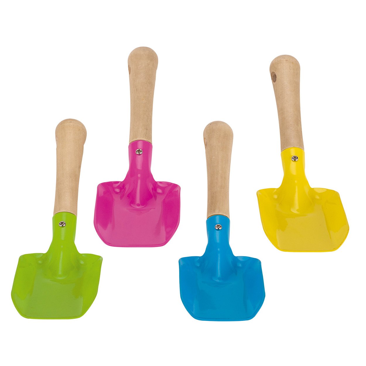 goki-kleurrijke-houten-tuinscheppen-set-groen-roze-blauw-geel Kleurrijke houten tuinscheppen set in groen, roze, blauw en geel Goki Metalen Kinderschepje
