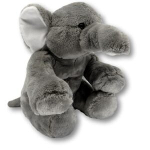 Pluche grijze knuffelolifant met zachte vacht zijaanzicht