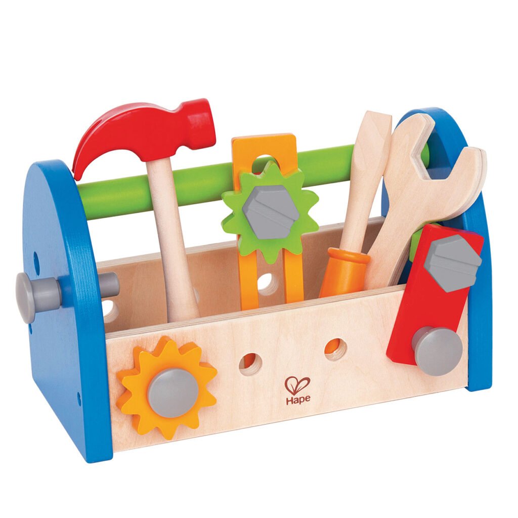 Hape houten gereedschapskist met hamer, schroevendraaier en steeksleutel