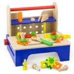 Viga Toys Houten Gereedschapskist Opvouwbaar met speelgoedgereedschap en bouwonderdelen