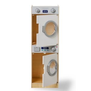 Speelgoed wasmachine droger combinatie met geopende deuren