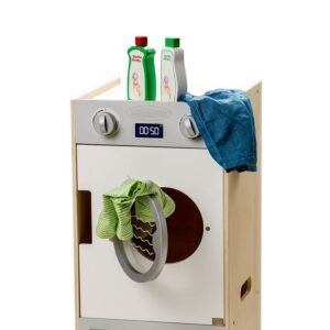 Speelgoed wasmachine droger combinatie met wasmiddel en kleding