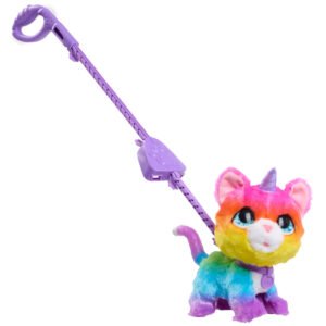 Regenboog unicorn kat knuffel met wandelriem voor interactief speelplezier