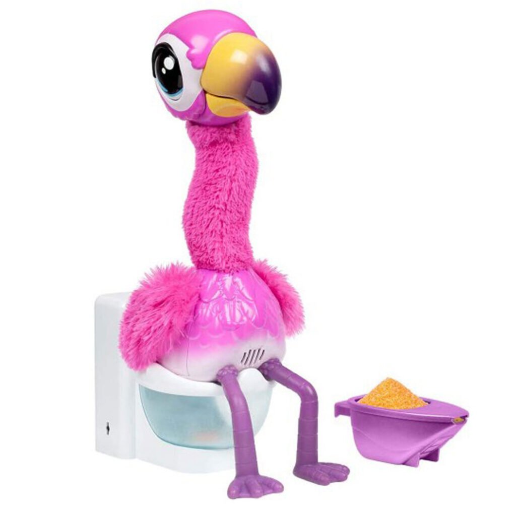Gottago Flamingo Interactieve Knuffel flamingo met voerbak en toiletaccessoire