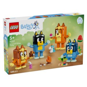 Voorkant van LEGO Bluey Brick-Built Bluey Family bouwset met 466 onderdelen