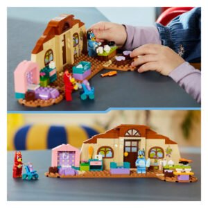 Kind speelt met LEGO Bluey school en figuren