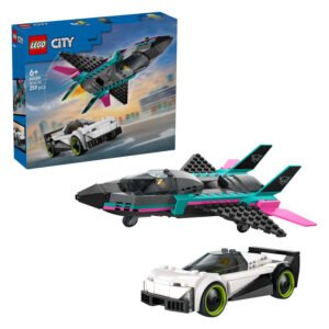 LEGO City 60489 straalvliegtuig vs. Sportauto set met doos op witte achtergrond