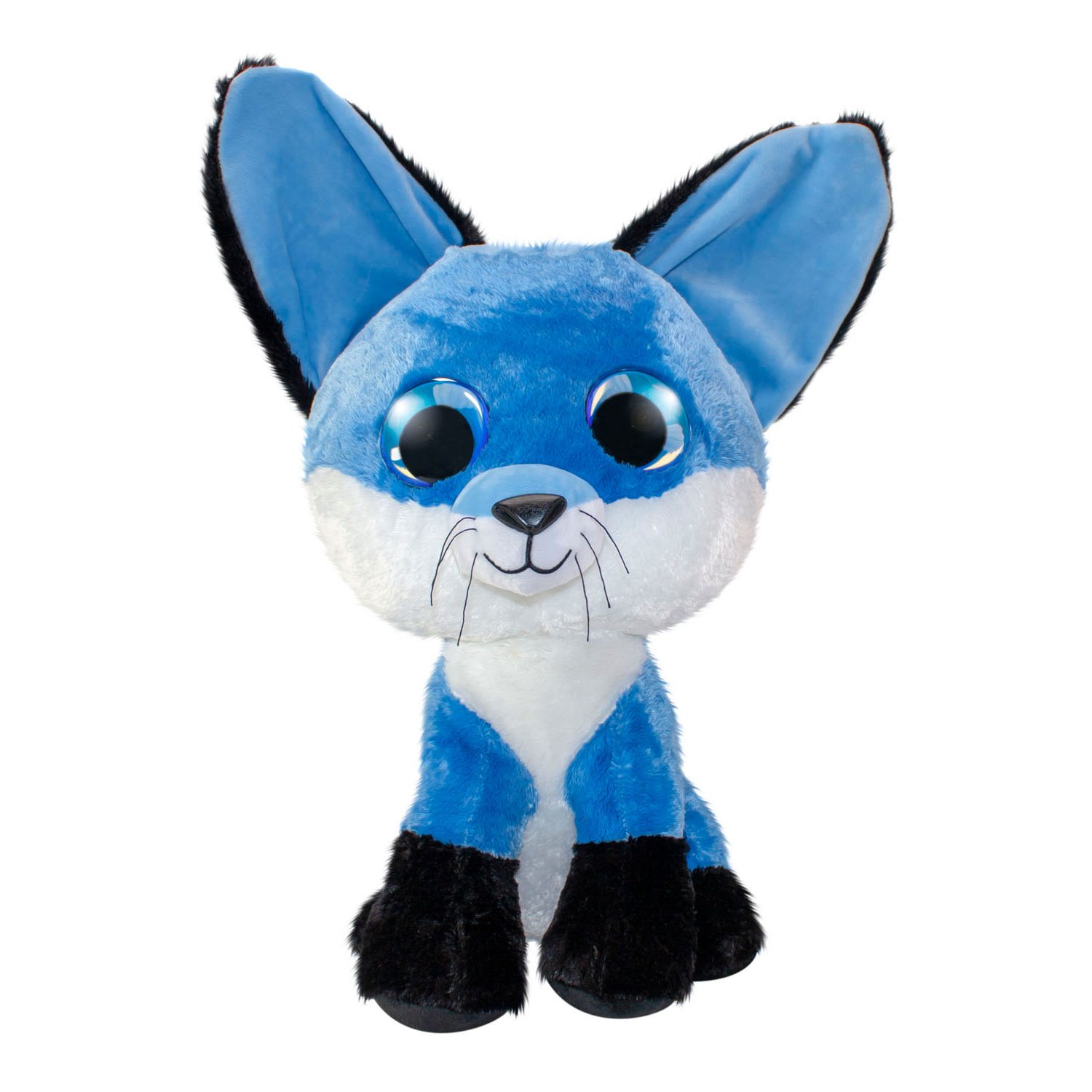 lumo-stars-blauwe-knuffel-vos-grote-ogen Schattige blauwe knuffel vos met grote ogen en zwarte pootjes Lumo Stars Huge - Fox Blueberry