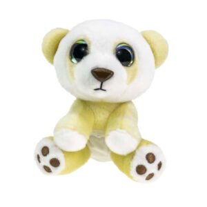 Pluche witte en gele knuffelhond met grote glinsterende ogen vooraanzicht Lumo Stars Knuffel - Panda Baby