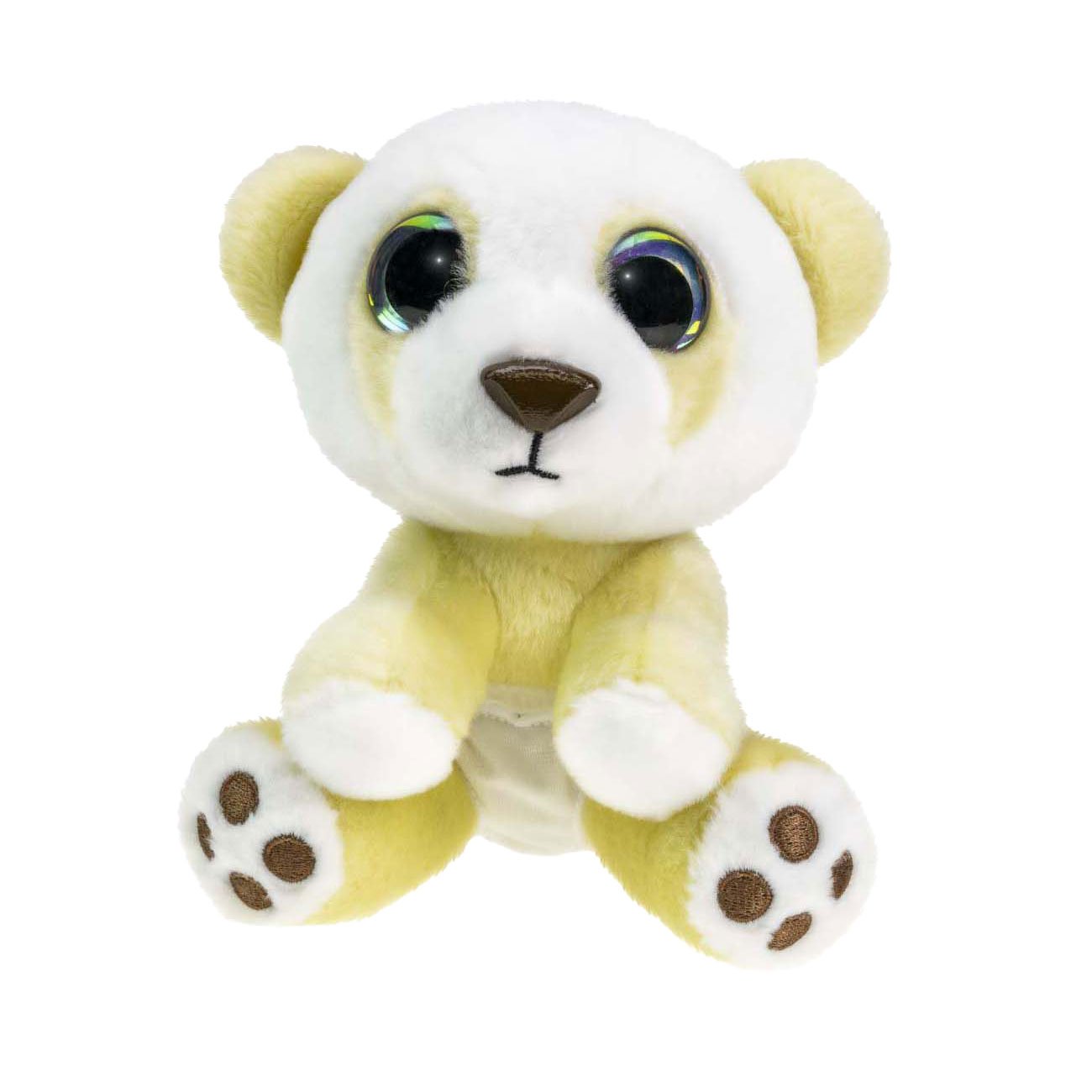 lumo-stars-pluche-witte-gele-knuffelhond-vooraanzicht-grote-ogen Pluche witte en gele knuffelhond met grote glinsterende ogen vooraanzicht Lumo Stars Knuffel - Panda Baby