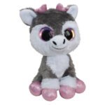Schattige grijs-witte pluche eenhoorn met grote glanzende ogen en roze details Lumo Stars Knuffel - Rendier Poro