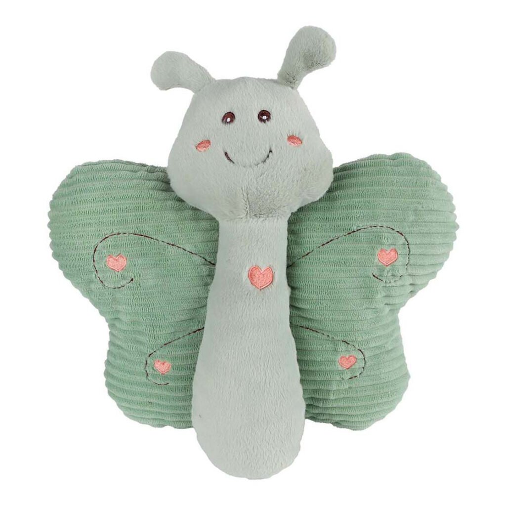 Mintgroene pluche vlinder knuffel met geborduurde hartjes Mini Club Vlinder Pluche Groen 33cm