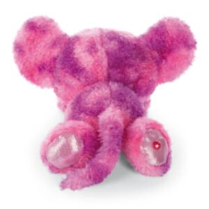 Roze en paarse pluche muis knuffel met glanzende pootjes achteraanzicht