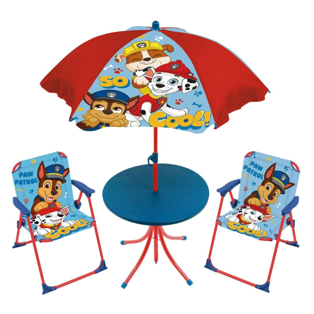 Paw Patrol kinder tuinset met tafel stoelen en parasol