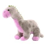 Pluche Knuffel Dino Tino Grijs/Roze van pluche met roze accenten