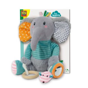SES Tiny Talents olifant activiteitenknuffel voor baby's in verpakking