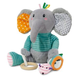 Zachte olifant activiteitenknuffel voor baby's met sensorische speelelementen SES Tiny Talents Olfi Sensory Olifant