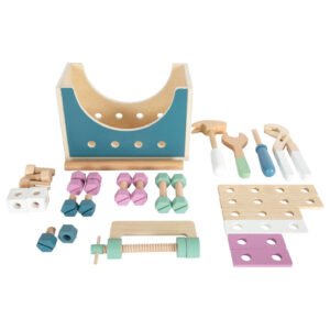 Complete houten speelgoed werkbank set met gereedschap en onderdelen