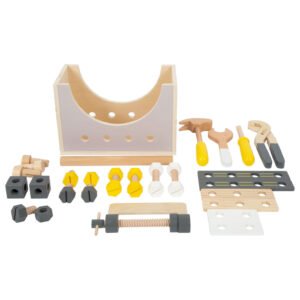 Complete set houten kinderwerkbank met gereedschap en accessoires