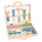 Geopende houten gereedschapskist met compleet speelgoedgereedschap Small Foot Houten Gereedschapskoffer Nordic